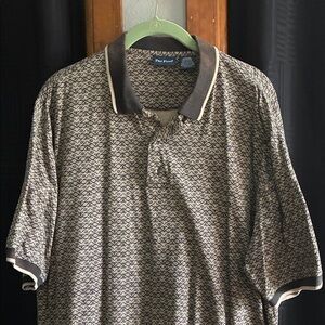 Men's Patterned Polo Shirt - Black and Cream